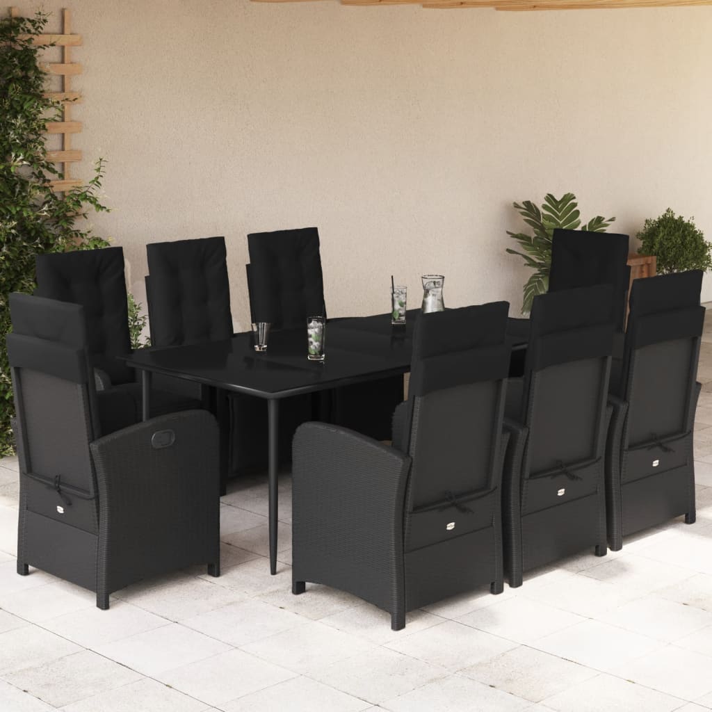 9-tlg. Garten-Essgruppe mit Kissen Schwarz Poly Rattan
